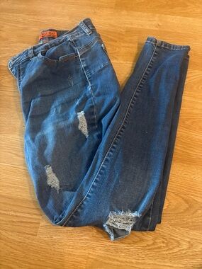 Women's Distressed Blue Jeans - Wax Jean Size 13